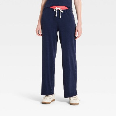 Women's Mid-Rise Rib Knit Full Pull-On Pants - Universal Thread Navy Blue S