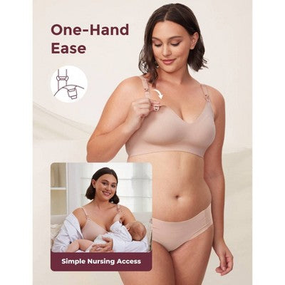 Momcozy Ultra Soft Wearable Pumping & Nursing Bra - Beige - L