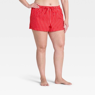 Women's Striped Flannel Pajama Shorts - Auden Red M