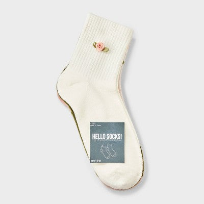 Women's 4pk Rib Ankle Socks - Rosette Cream
