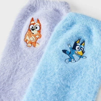 Women's Bluey Furry Face Box of Cozy Embroidered Crew Socks - Blue/Purple 4-10