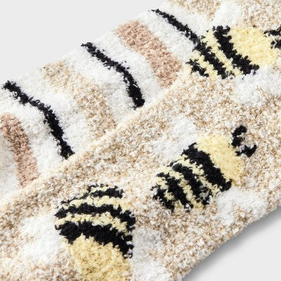 Women's Bees 2pk Cozy Crew Socks - Oatmeal Heather/Yellow 4-10