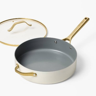 5qt Nonstick Ceramic Coated Aluminum Saute Pan with Champagne Handle Cream - Figmint