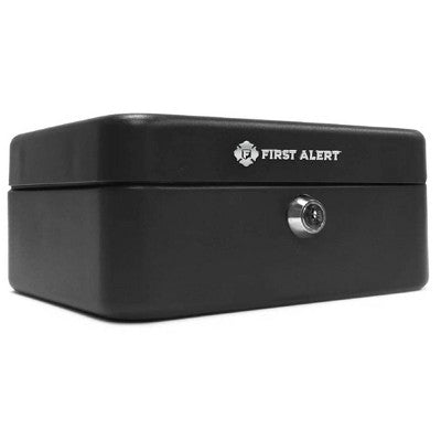 First Alert Cash Box: Steel Security Safe, Black Key Lockbox with Removable Tray, Money Safe for Cash & Valuables