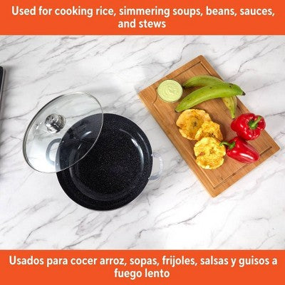 IMUSA 3.2qt Caldero with Dual Speckled Ceramic Set Black: Hand Wash, Electric & Gas Compatible, Aluminum Exterior