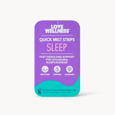 Love Wellness Sleep Quick Melt Strips - Occasional Sleeplessness Support - Cranberry - 15ct