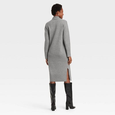 Women's Long Sleeve Midi Sweater Dress - A New Day Gray XS