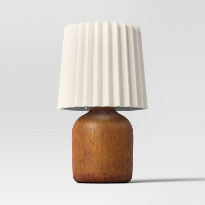 Mini Faux Wood Accent Table Lamp with Pleated Shade Dark - Room Essentials