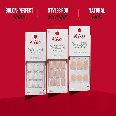 KISS Nails Salon Press-On Fake Nails - Short Almond - In The Air - 25ct