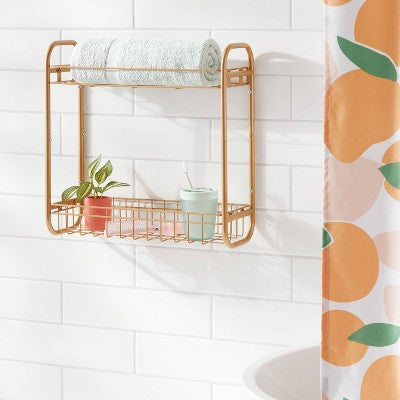 On The Wall 2 Tier Shelving Rack Metallic Gold - Room Essentials: Powder-Coated Steel, Universal Storage Cabinet
