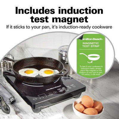 Hamilton Beach Induction Cooktop - Black: 1800W Electric Ceramic Smooth Top, 7 Settings, Countertop, 1 Burner
