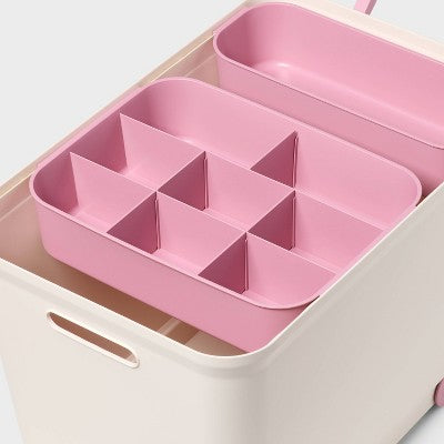 11.58gal Building Brick Play Rolling Storage Tub Pink - Brightroom