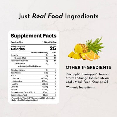 Just Ingredients Pre-Workout Sports Drink Powder Packet - Orange Pineapple - 5.8oz/10ct