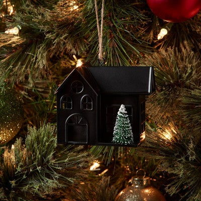 Metal House with Bottle Brush Tree Christmas Tree Ornament Black - Wondershop: Indoor Metal & Plastic Decor, 3.25" Height