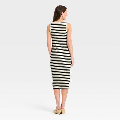 Women's Wide Strap Sleeveless Button-Front Midi Bodycon Dress XS