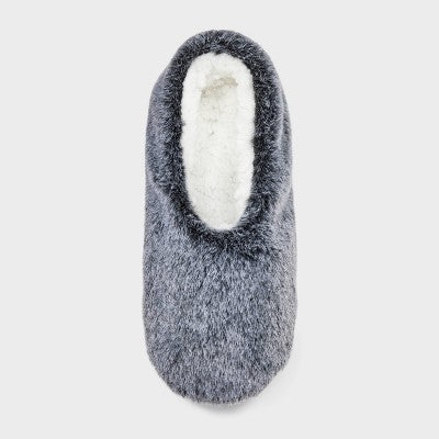 Women's Faux Fur Cozy Pull-On Slipper Socks with Grippers - Auden Black M/L