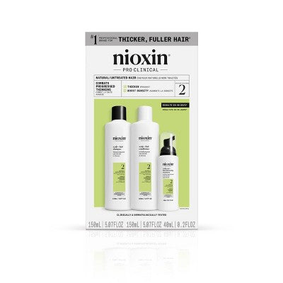 Nioxin System 2 Hair Thickening Natural & Untreated Hair Shampoo & Conditioner Kit - 3ct