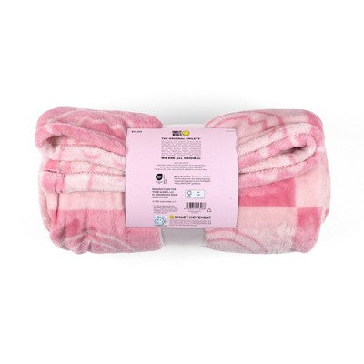 Yoobi SmileyWorld 50"x60" Faux Shearling Smiley Checkered Blanket Printed Pink