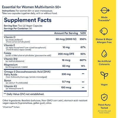 Ritual Vegan Essential for Women 50+ Multivitamin Capsules - 60ct