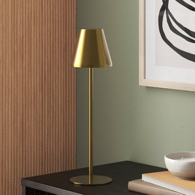14" Rechargeable Cordless Table Lamp with Touch Control and 3 Brightness Levels Brass - Room Essentials