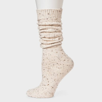 Women's Cotton Blend Ribbed Fleck Slouch Crew Boot Socks - Auden Ivory 4-10