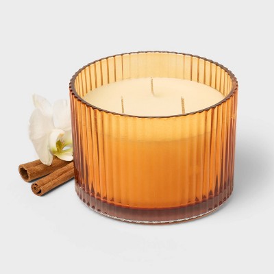3 Wick Ribbed Glass Vanilla Pumpkin Fall Candle - Threshold: Fall