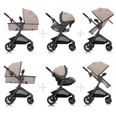 Evenflo Pivot Modular Travel System with LiteMax Infant Car Seat with Anti-Rebound Bar - Desert Tan (LOCAL PICKUP ONLY)