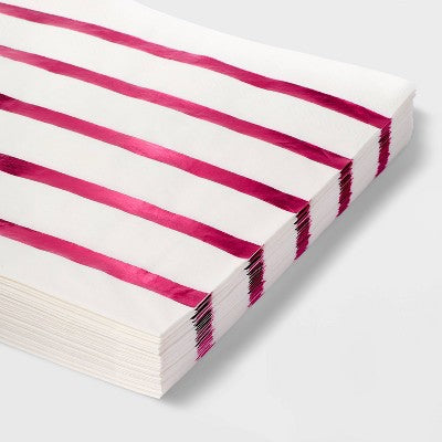 30ct Hot Pink Striped Lunch Napkins - Spritz