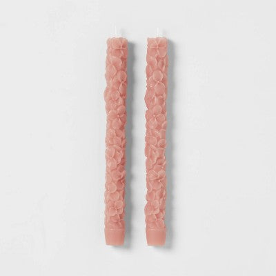 2pk Hydrangea Floral Shaped Taper Candle Set Pink - Threshold