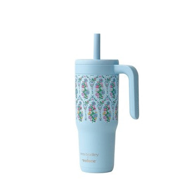 Reduce x Vera Bradley 24oz Chiller Spill Proof Stainless Steel Insulated Straw Tumbler and Topper Garden Paisley Blue