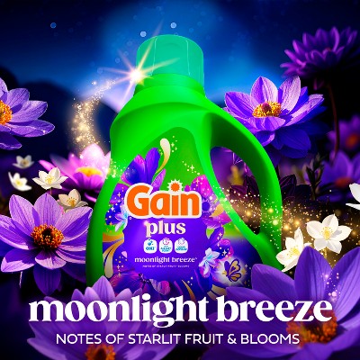 Gain Moonlight Breeze Plus Liquid Laundry Detergents 45 Loads - 60oz: Spill-Resistant Lid, Deep Cleaning, Cold Water Detergent
