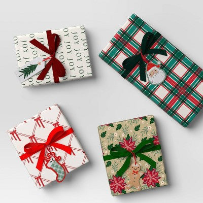 4 pk Christmas Velvet Ribbon Gift Packaging Accessories Red/Green - Wondershop