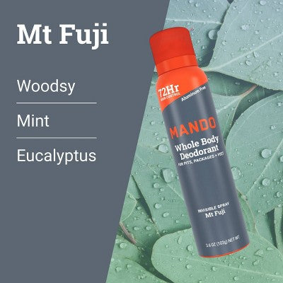 Mando Whole Body Men's Invisible Spray Deodorant Mt Fuji - Aluminum-Free 3.6oz: Citrus, Fresh, Woodsy Scent