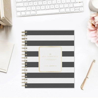Day Designer 2025 Daily/Monthly Planner 10.16"x9.49" Wirebound Rugby Stripe Black: Adult Calendar, Tabs, Paper 8x10