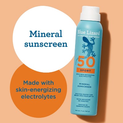 Blue Lizard Sport Mineral Sunscreen Spray - SPF 50+ - 5oz: Whole Body, Paraben-Free, Vegan, Unscented