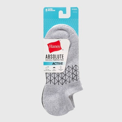 Hanes Women's Absolute Active 4pk Super No Show Socks - White 5-9: Cotton Blend, Arch Support, Cushioned Sole, Seamless Toe