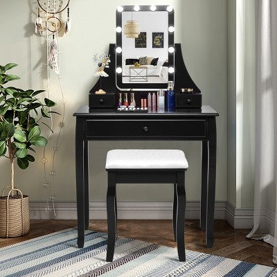Costway Vanity Table 10 Dimmable Bulbs Makeup Dressing Desk Black (LOCAL PICKUP ONLY)