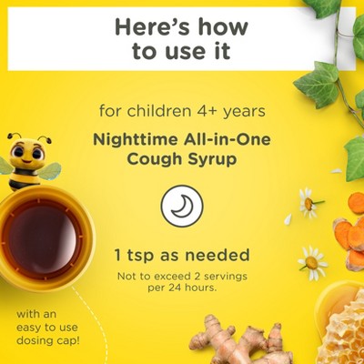 Zarbee's Kids' Nighttime Cough Syrup - 4oz: Drug-Free Cold Relief, Honey-Based Liquid Formula for Children