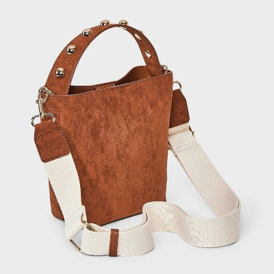 Studded Handle Mini Bucket Crossbody Handbag - Universal Thread Brown