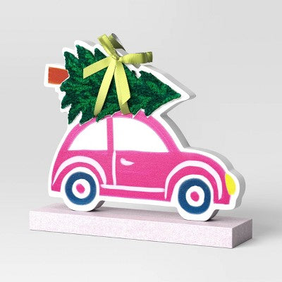 Wood Vintage Car Christmas Figurine - Wondershop Pink