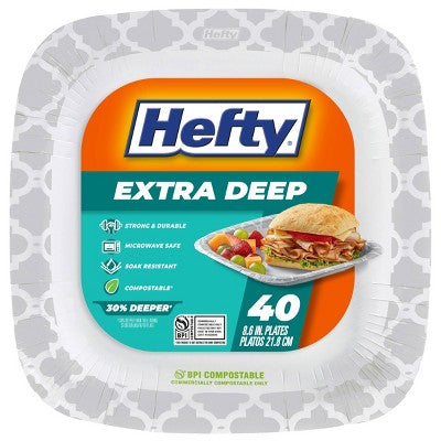 Hefty Extra Deep Square Disposable Plates 8.5" - 40ct: Paper, Abstract Pattern