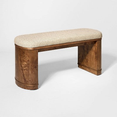 43" Burled Wood Upholstered Bench Dark Brown - Assembly Required (LOCAL PICKUP ONLY)
