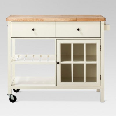 Windham Wood Top Kitchen Island Off White - Threshold (Assembly required): Pine & Rubberwood Frame, Storage Cart with Casters (LOCAL PICKUP ONLY)