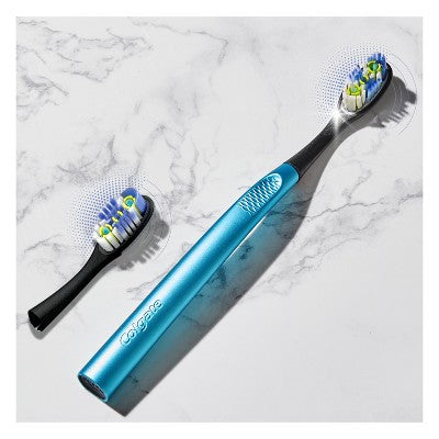 Colgate 360 Floss Tip Toothbrush with Metal Handle and 2 Replaceable Brush Heads - Trial Size - Blue