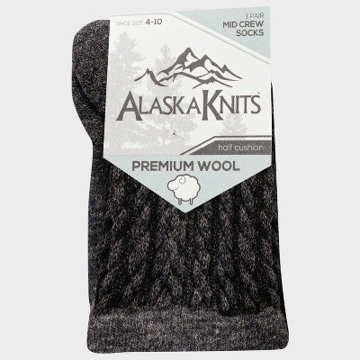 Alaska Knits Women's Textured Cable Wool Blend Midweight Boot Socks - Gray 4-10