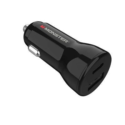 Monster 35W Dual Port 6' Long Cable Car Charger Bundle 1 USB-C and 1 USB-A Port