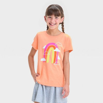 Girls' Rainbow Graphic T-Shirt - Cat & Jack Peach Orange M