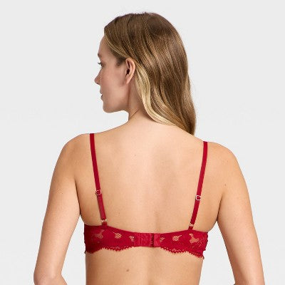 Women's Lace Unlined Straight Neck Balconette Bra - Auden Red 34A