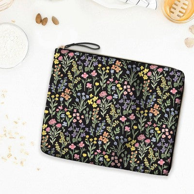 Day Designer Accessory Pencil Pouch Flower Field Black: Faux Leather Zipper Pouch, Pencil Bag for Teens, 11.25" x 9.5"