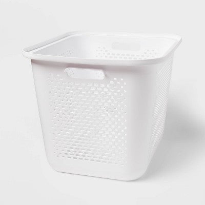 Large Decorative Plastic Bin with Cutout Handles White - Brightroom: Stackable Storage, 13" Cube Compatible,
